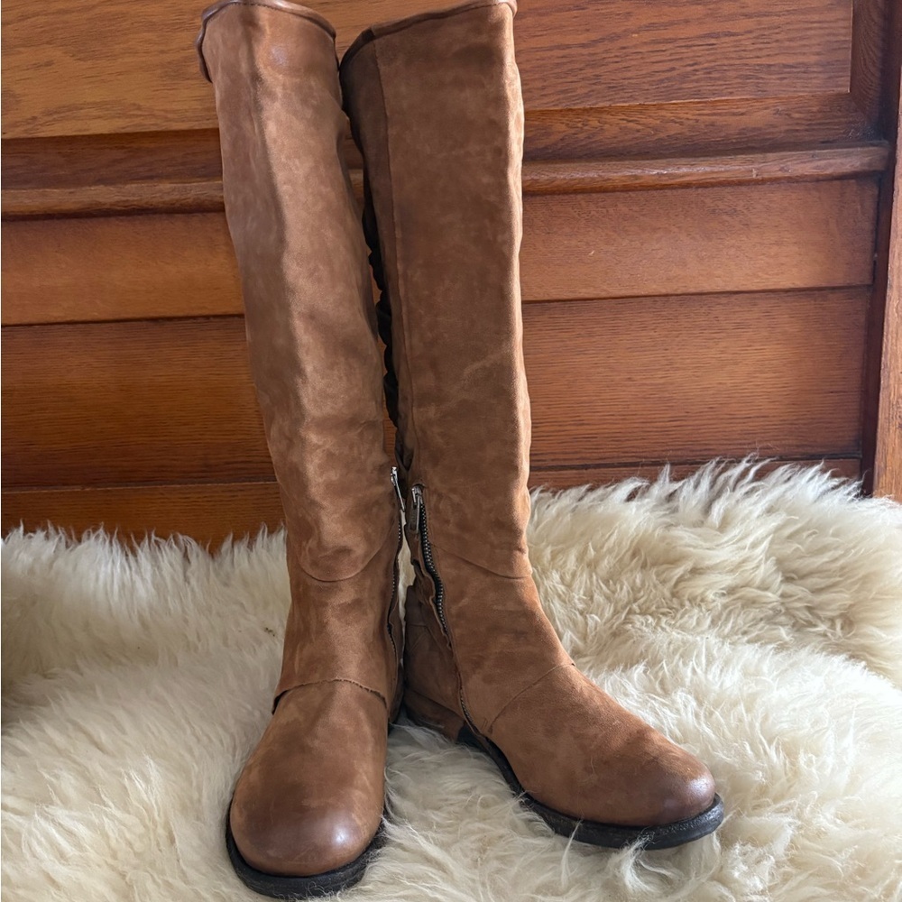 NWOT A.S. 98 Brown Suede Braided Knee High Boots - Picture 3 of 11